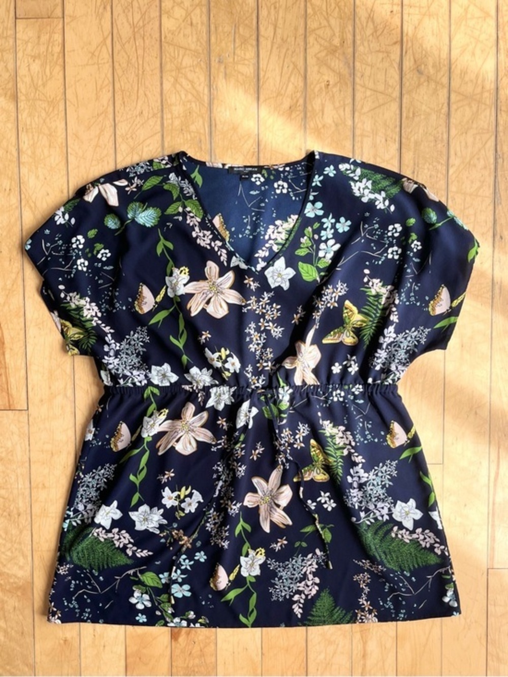 Mario Serrani Botanical Floral Butterfly Cottagecore Romantic Tunic Top Size XL